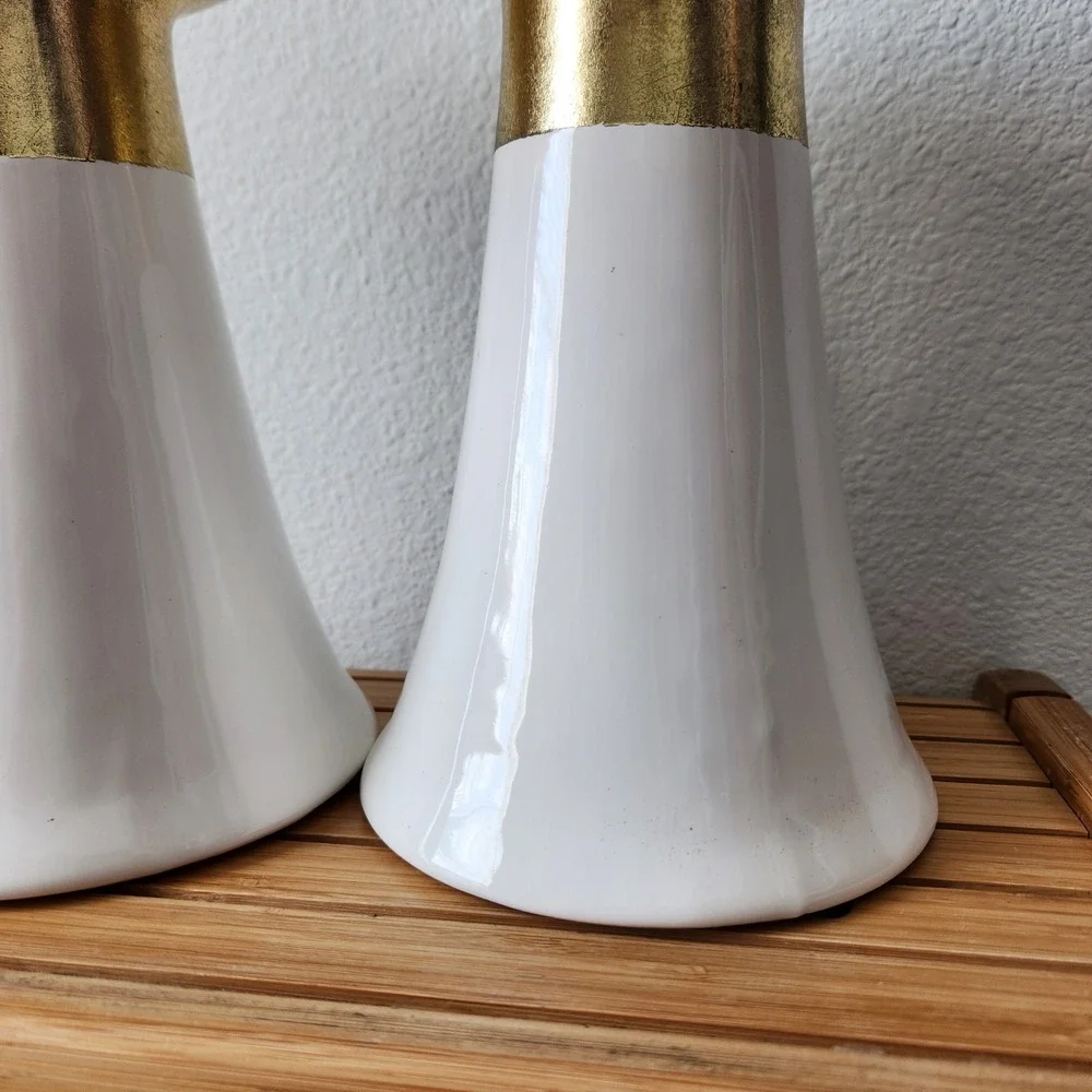 Christmas 2016 Hobby Lobby Gold White Pedestal Pillar‎ Candle Holders Set Of 2